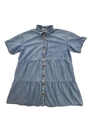 Cotton:On Tiered Denim Shirt Dress Medium Wash Short Sleeve Size M
